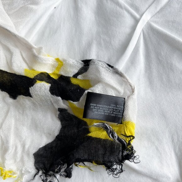 Express Vintage Floral Print Black White & Neon Yellow Fringed Lightweight Scarf - Picture 4 of 6